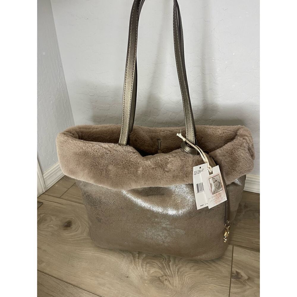 Jessica Simpson Flora Faux Fur Tote Bag In Champagne - Picture 14 of 14
